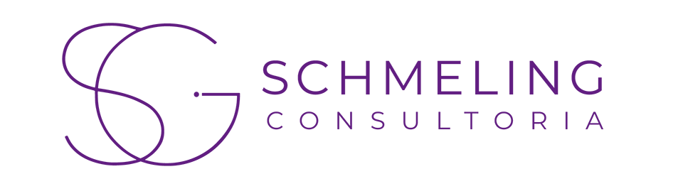 Logo da Schmeling Consultoria, com um design moderno representando a especialização no credenciamento FINAME e BNDES, destacando as letras S e G em tons sofisticados de roxo.